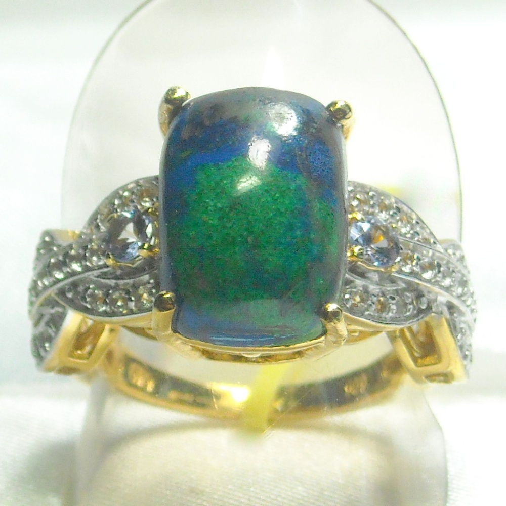 NWT Natural Azurite, Tanzanite & Topaz Ring